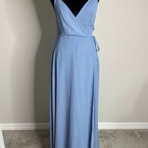 Forever 21 Light Blue Polka Dot Wrap Maxi Sundress Large